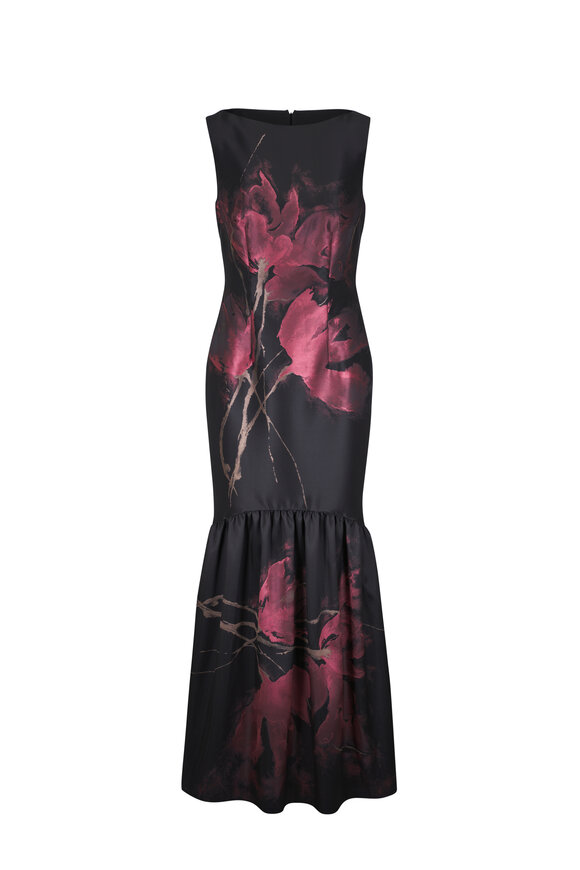 Talbot Runhof Monarchy1 Black Floral Print Gown