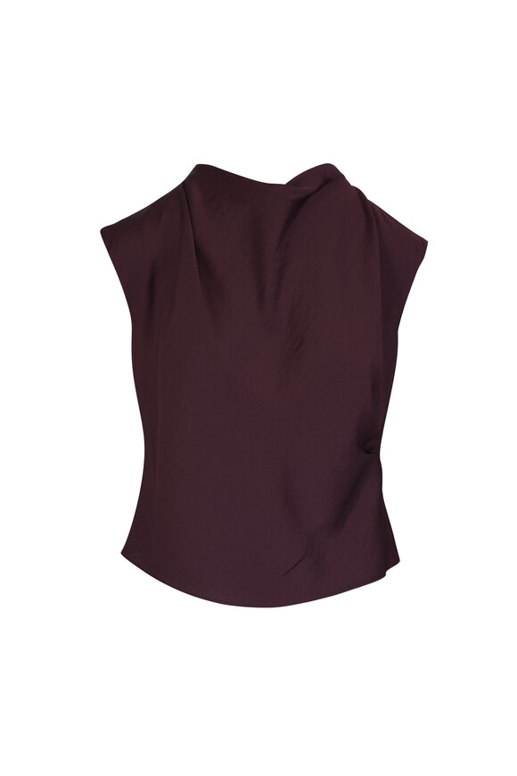 Vince Fig Satin Draped Cowl Neck Top