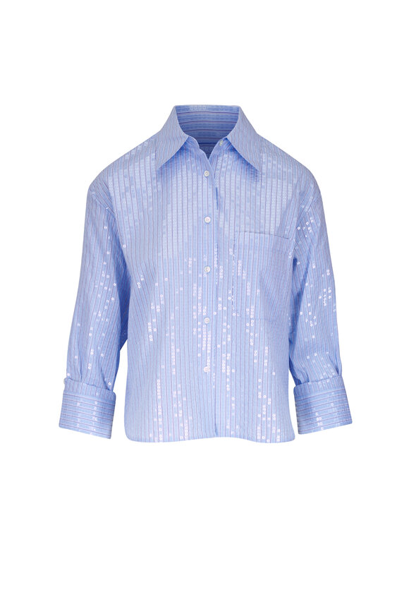 TWP J.D. Blue & Midnight Sequin Stripe Button Up Shirt