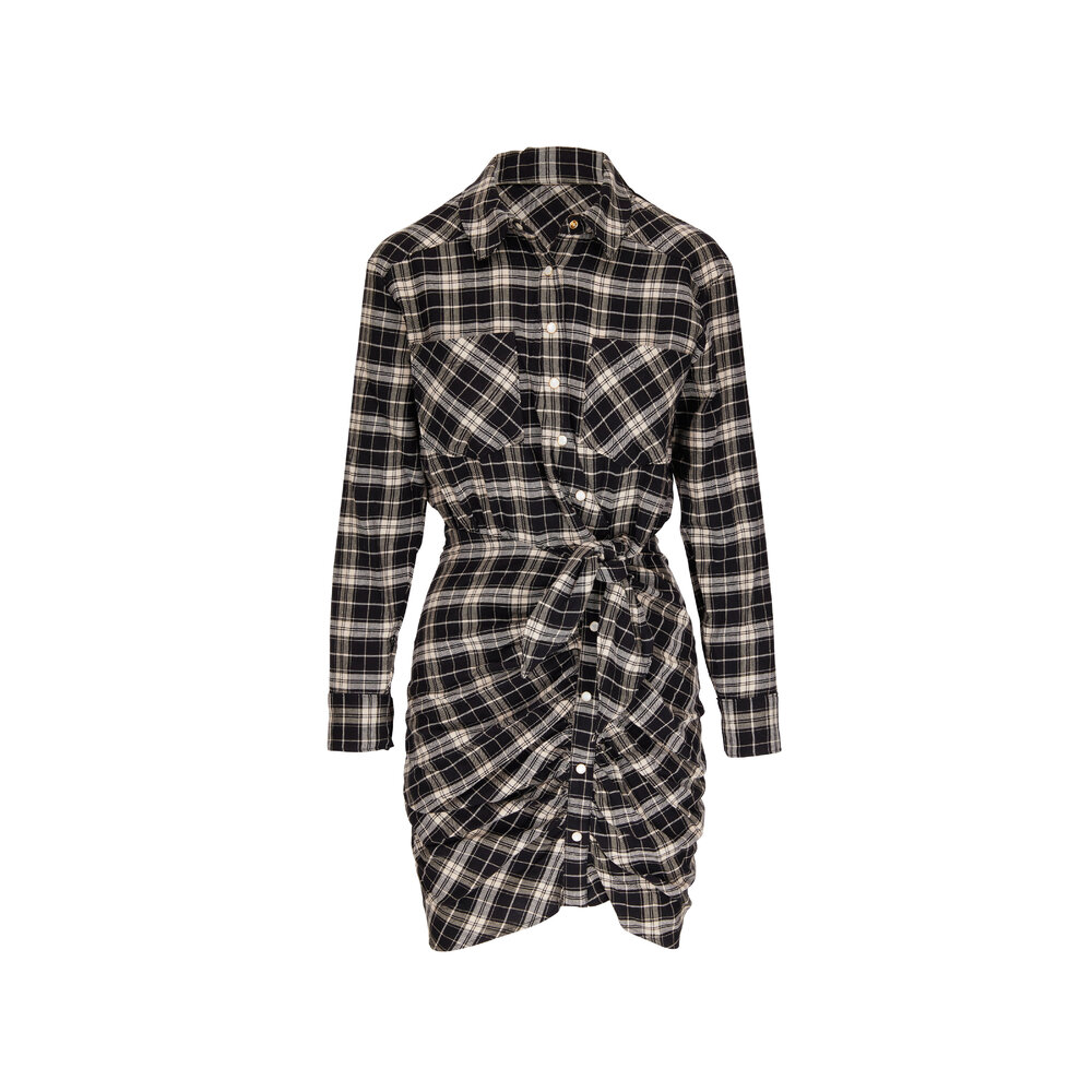 black and white plaid shirt dress Saylor Plaid Mini Dress in White/Black main image 1