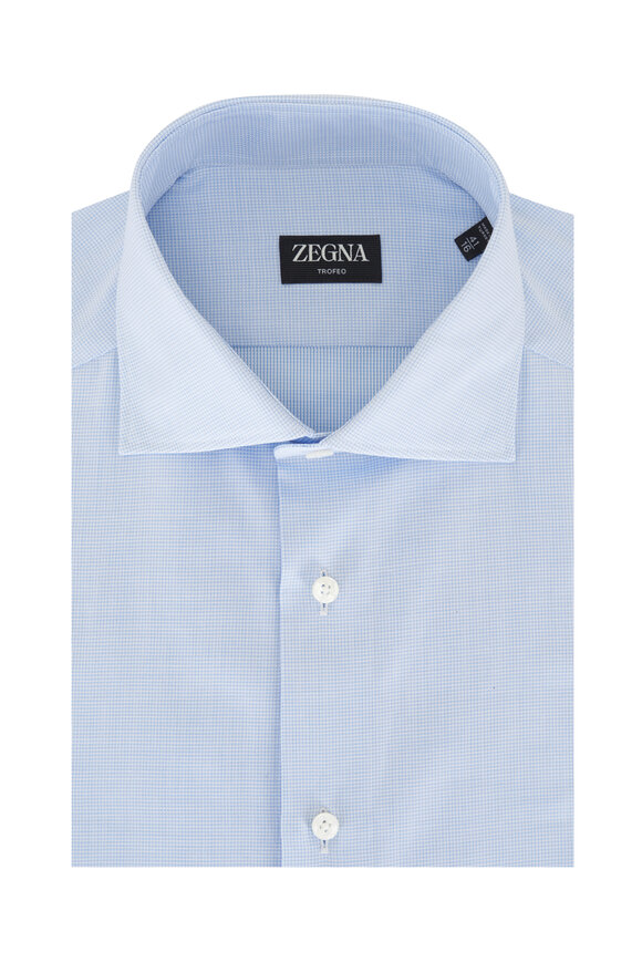 Zegna Trofeo Light Blue Textured Cotton Dress Shirt