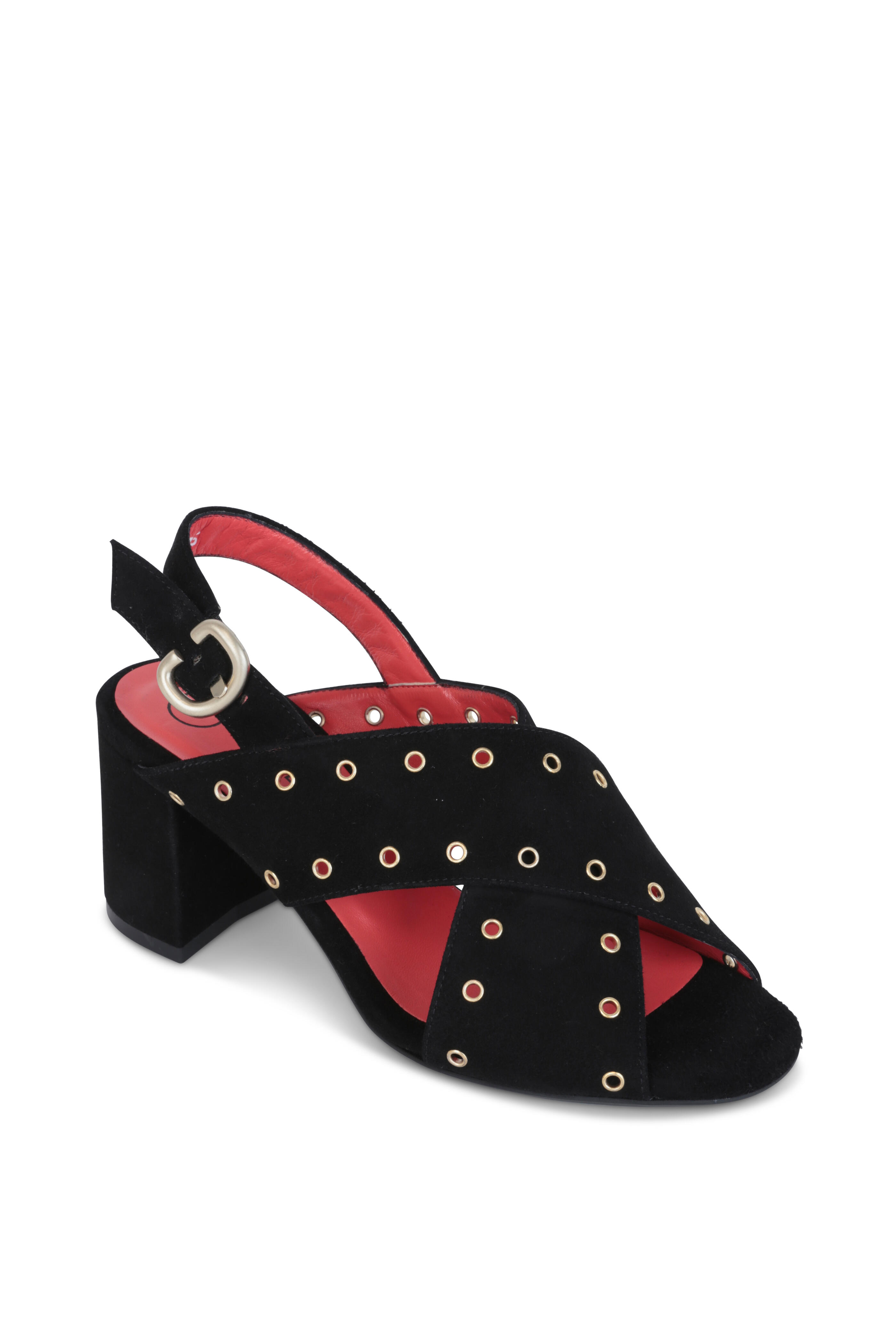 Pas de Rouge - Fleur Black Suede Grommet Sandal, 60mm