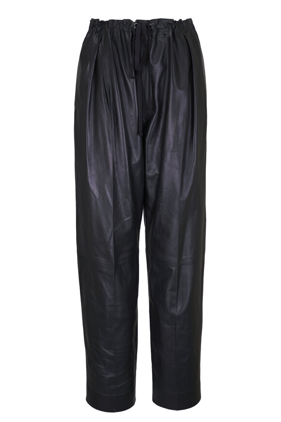 Khaite Trenton Black Leather Drawstring Pant