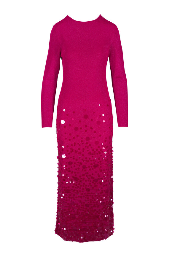 Carolina Herrera Cranberry Sheer Milano Embellished Midi Dress - view 1