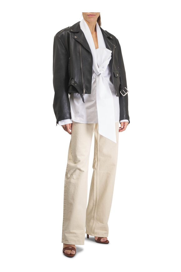 Saint Laurent Lavallière White Cotton Poplin Tie Detail Shirt - view 6