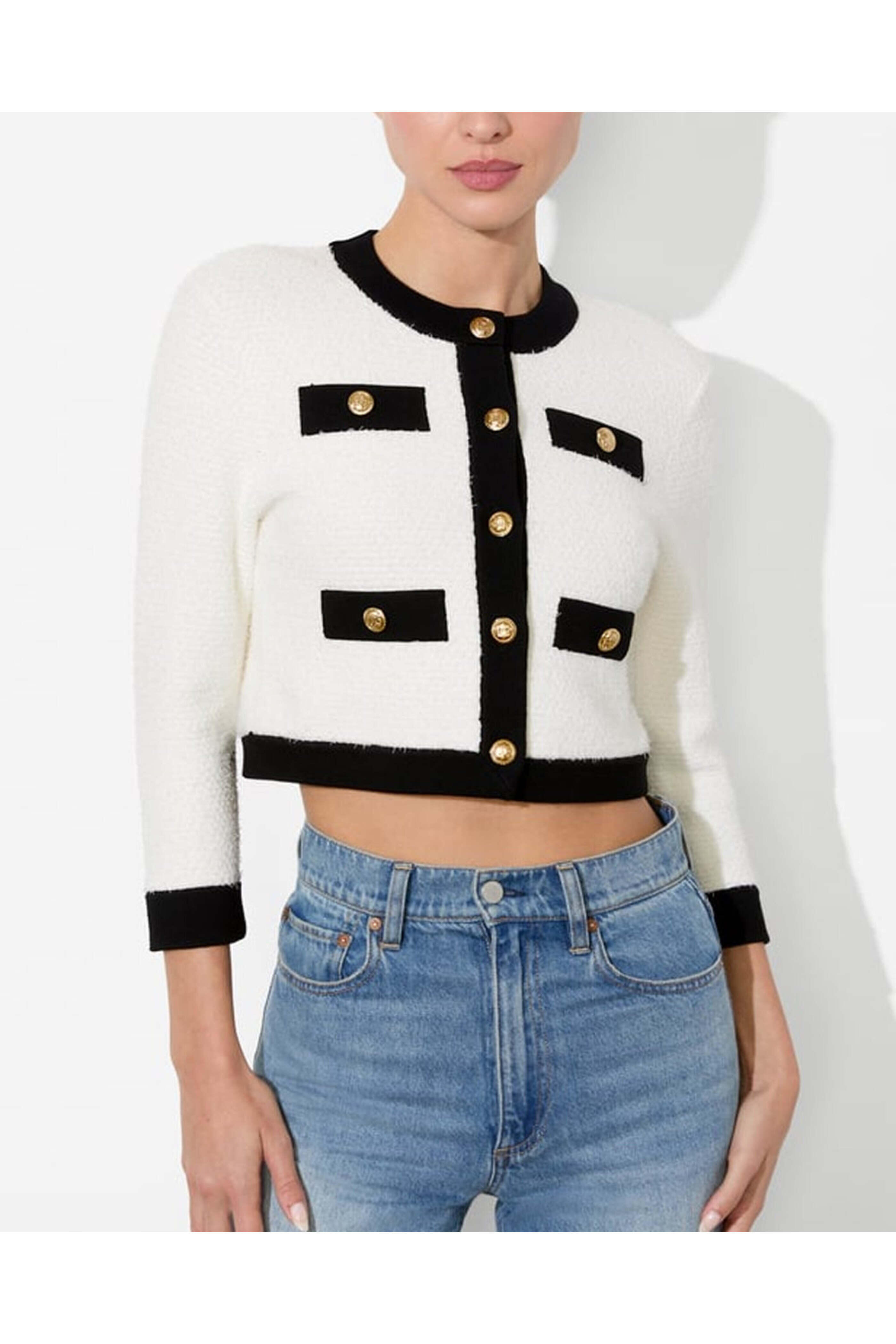 Alice & Olivia - Soft White and Black Claira Cardigan