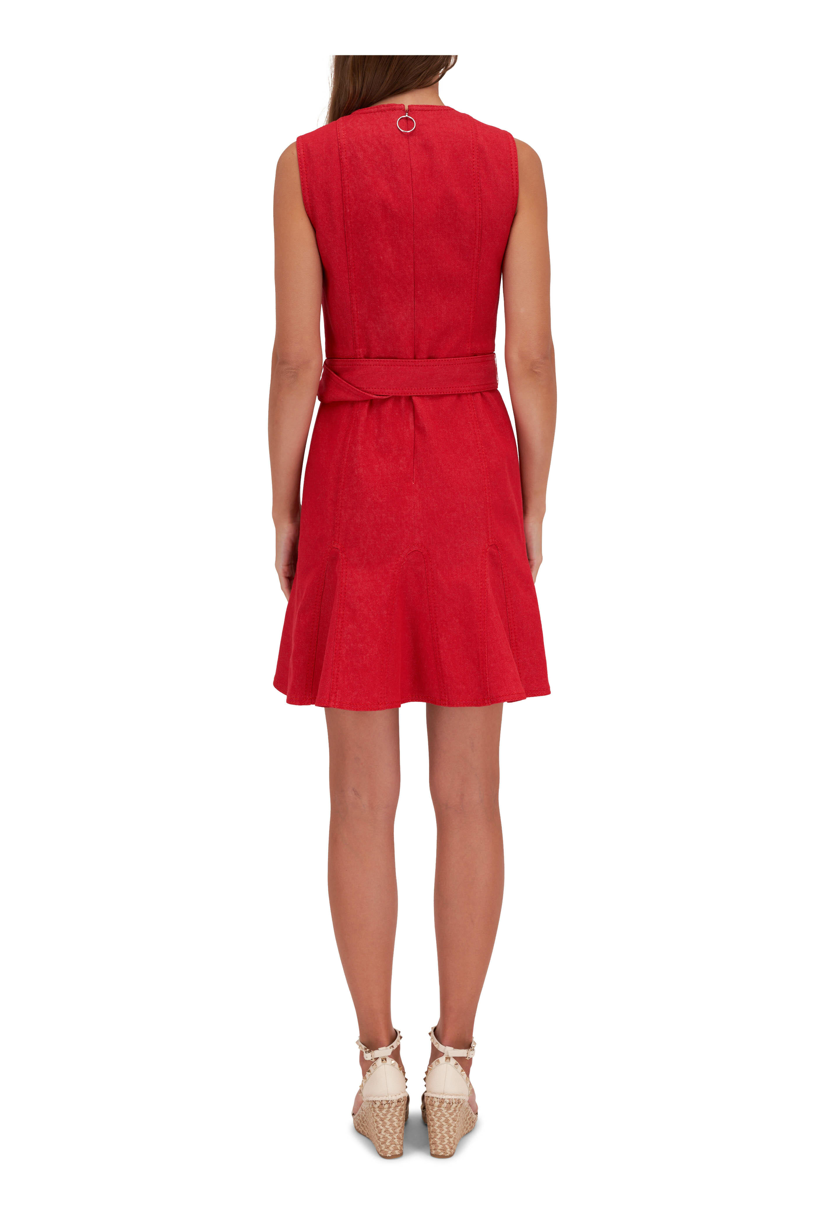 Akris Punto - Red Denim Sleeveless Belted Dress