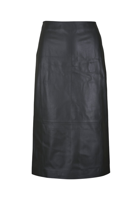 Vince Dark Moss Mid Rise Leather Midi Skirt - view 1