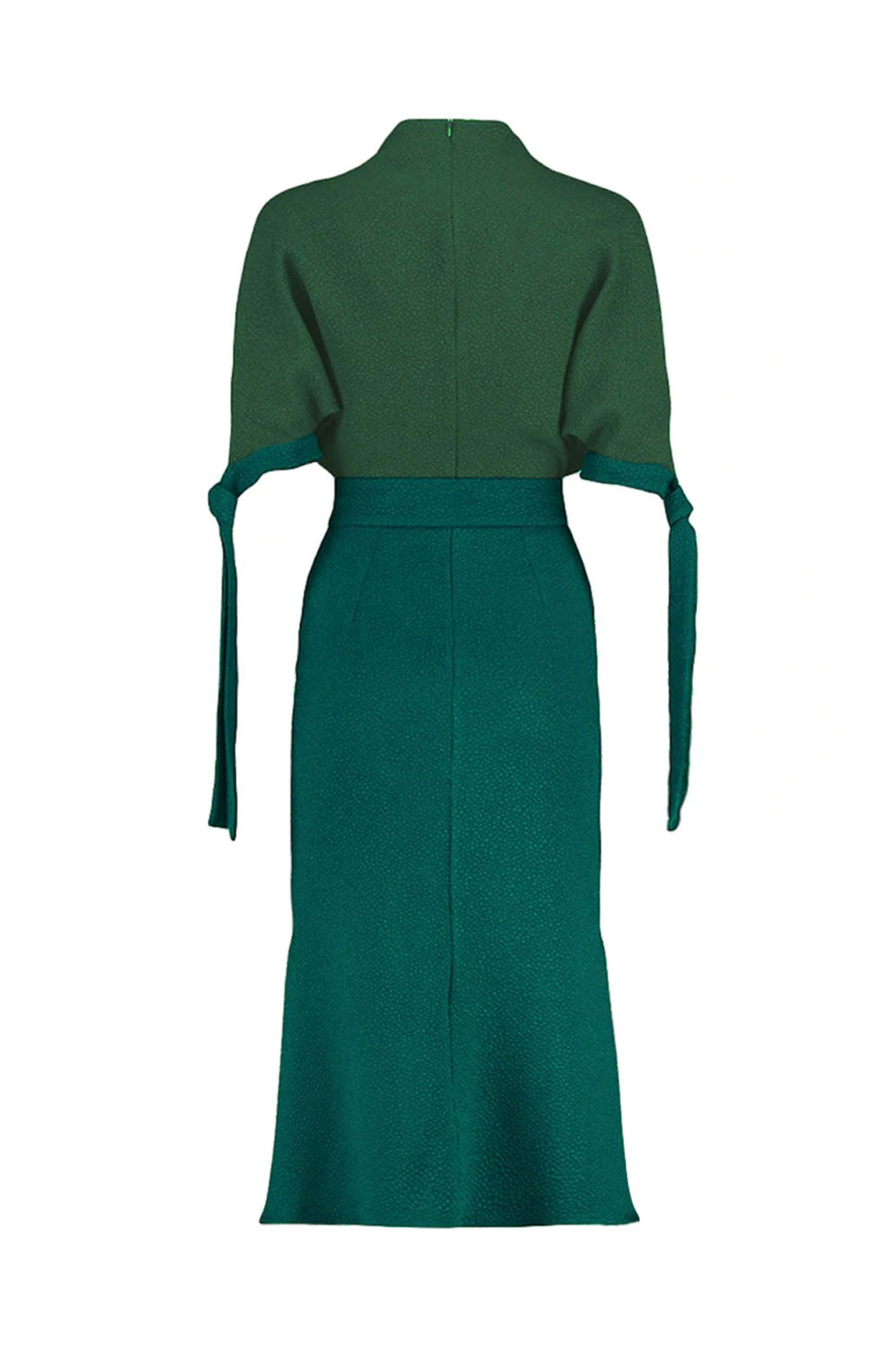 Edeline Lee - Green Flou Bubble Jacquard Pedernal Midi Dress