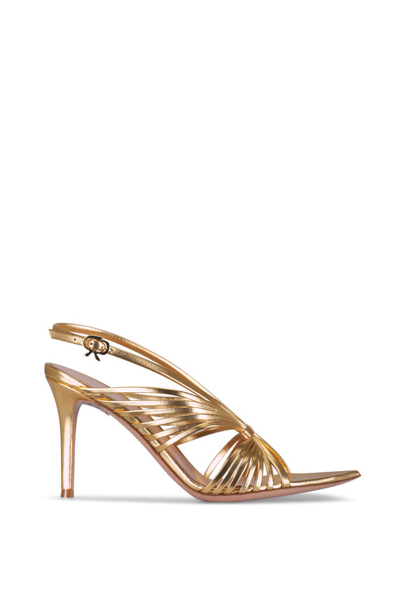 Gianvito Rossi Gold Metallic Leather Slingback Sandal, 85mm - view 3