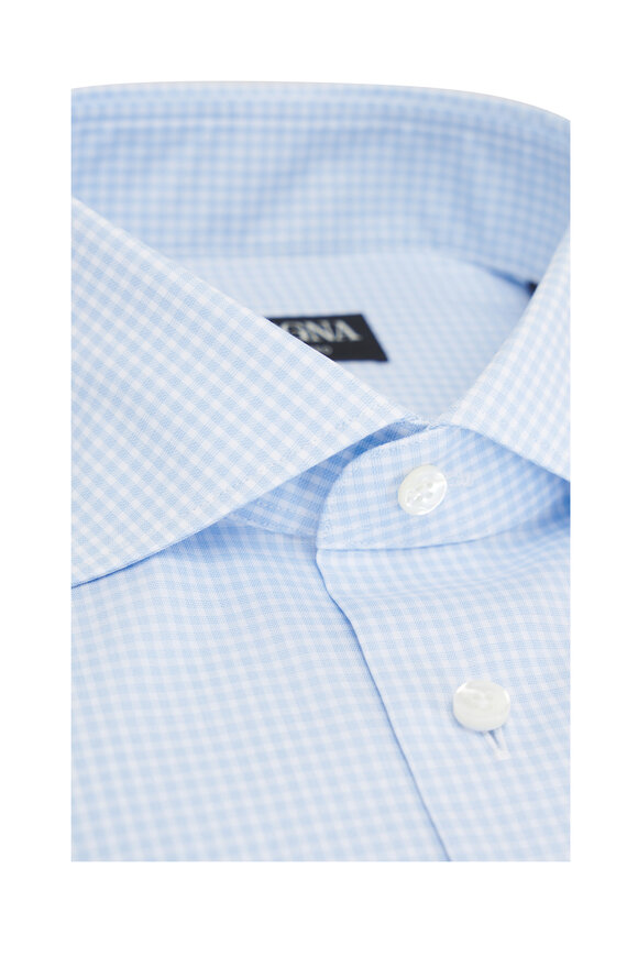 Zegna - Trofeo Light Blue Check Cotton Dress Shirt