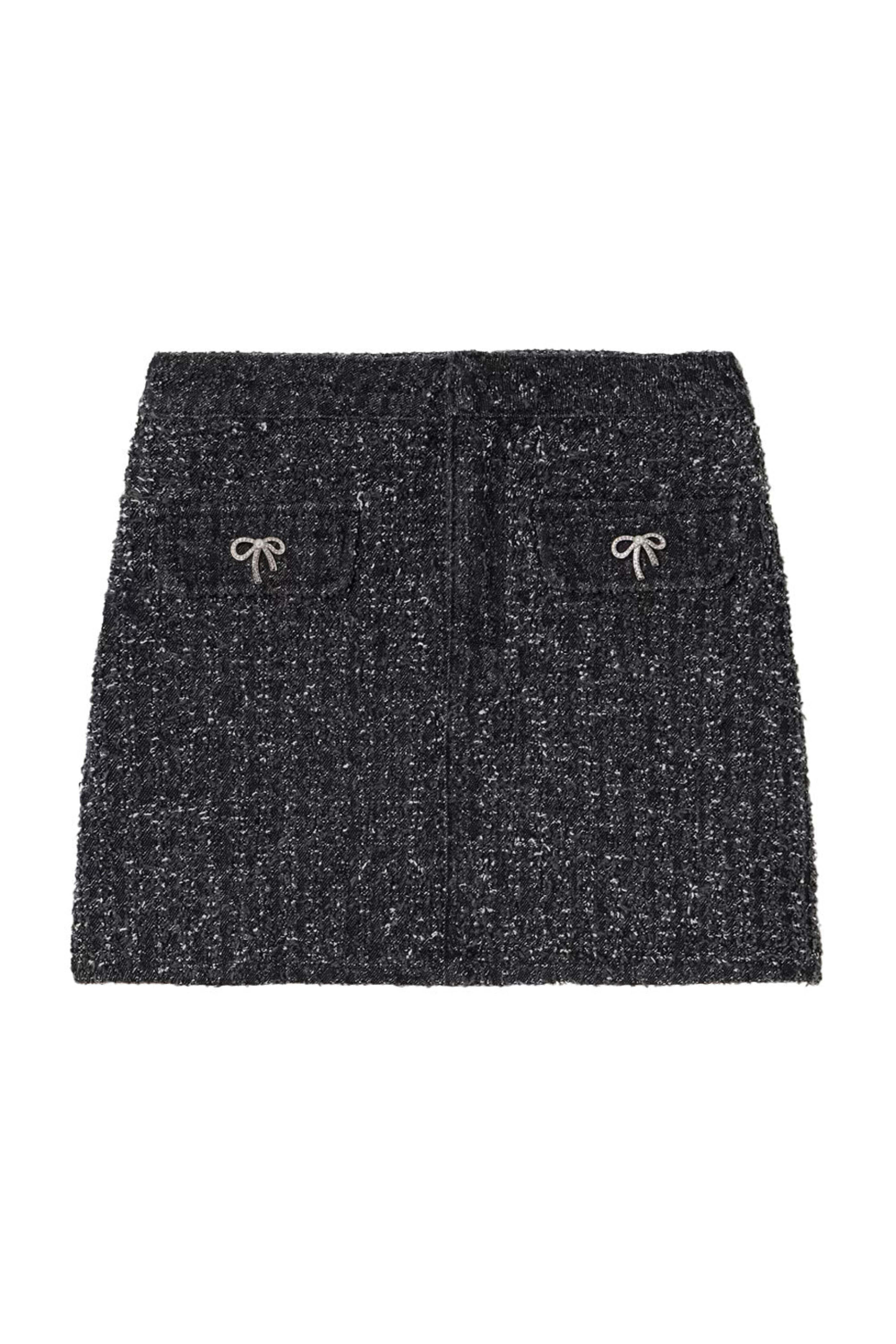 【関税&送料込】Self-Portrait Skirt Self - Portrait - Textured Black Denim Mini Skirt