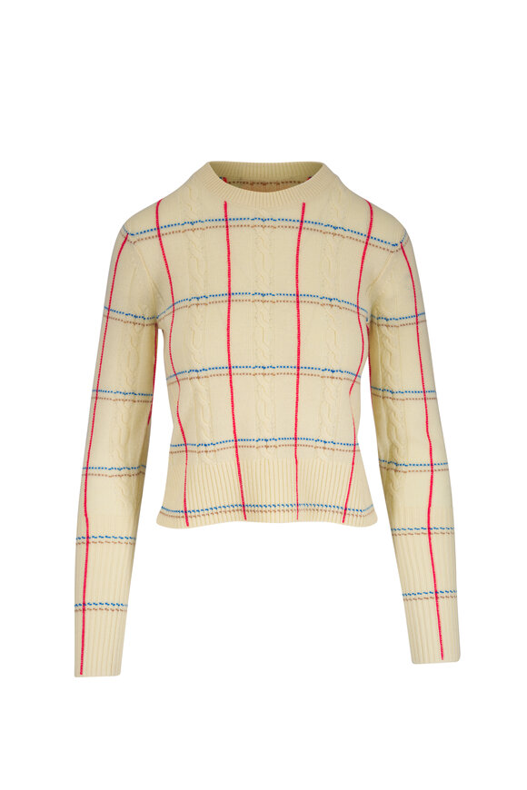 Guest in Residence Shrunken Cream Check Crewneck Cashmere Pullover