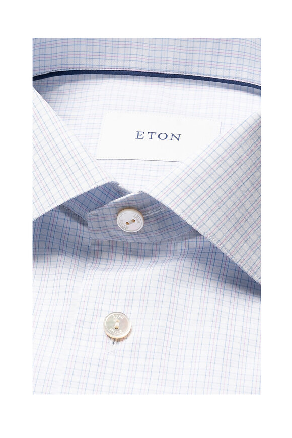 Eton Pink & Blue Check Cotton Slim Fit Dress Shirt - view 4