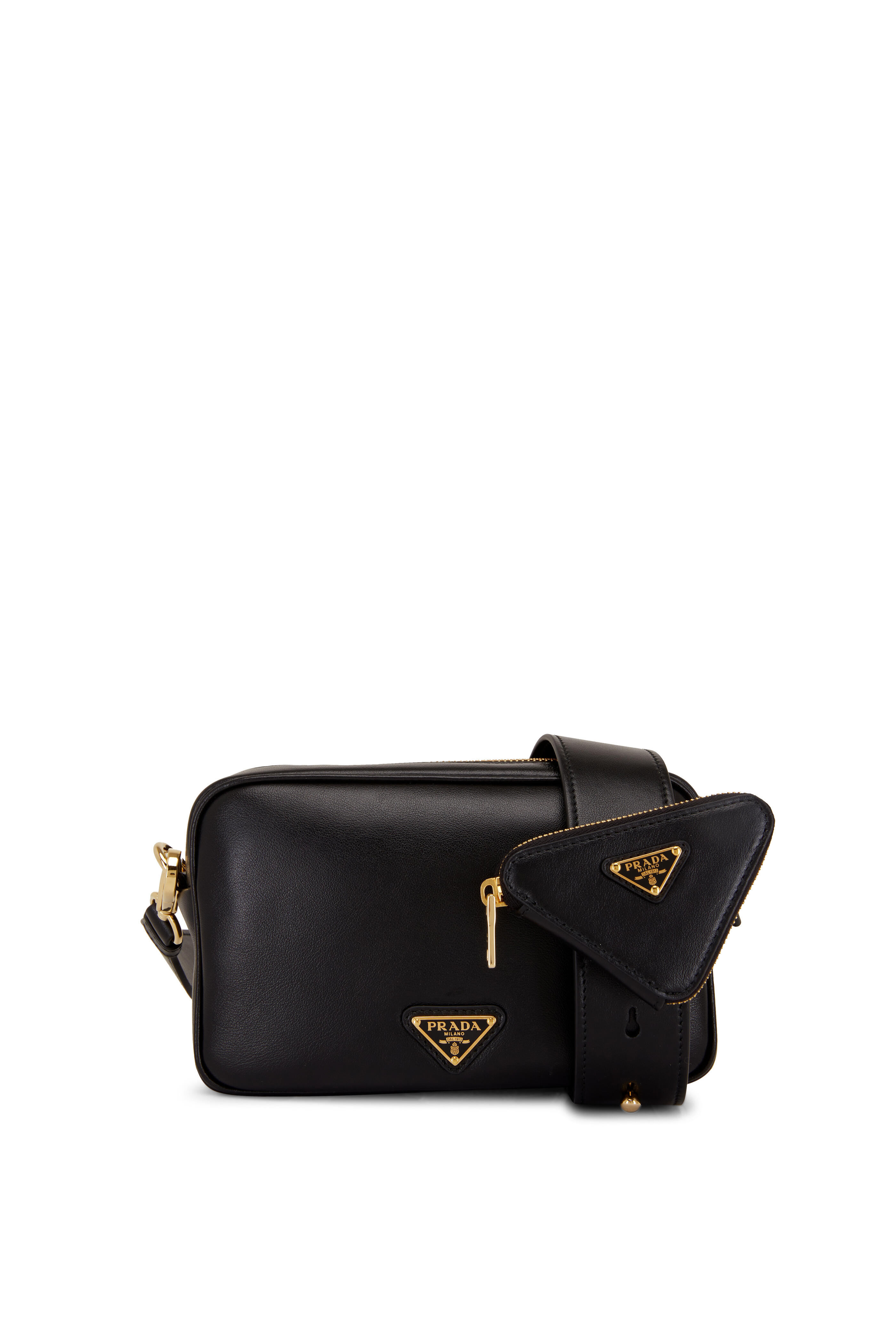 NEW Prada Black Jacquard Embossed Logo Leather Camera Crossbody Bag For  Sale at 1stDibs