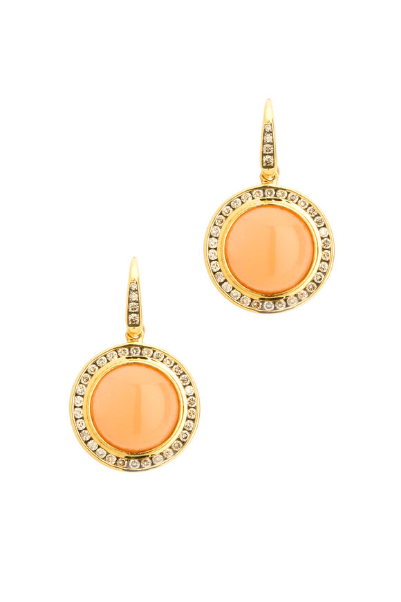 Syna - 18K Yellow Gold Peach Moonstone & Diamond Earrings