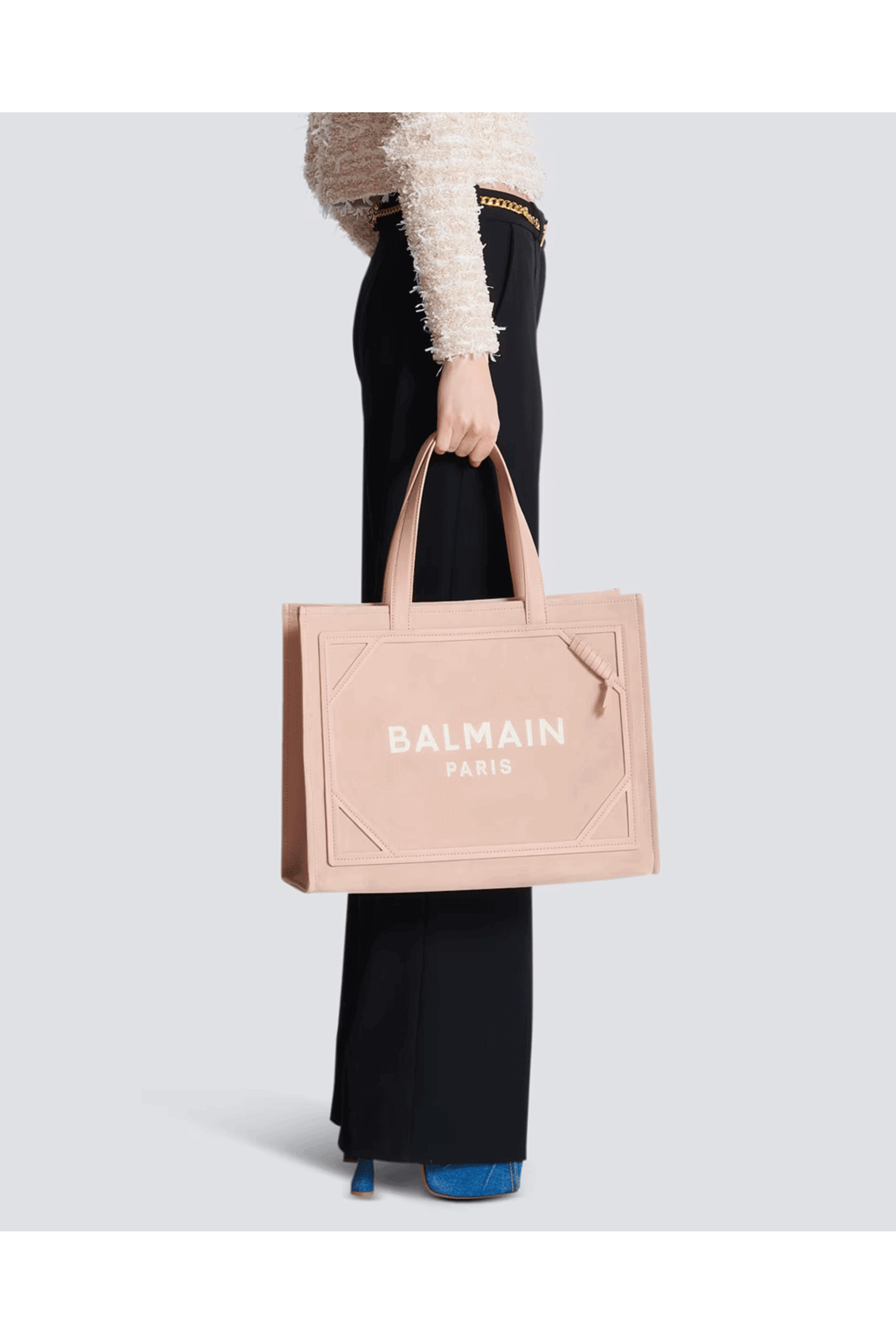 Balmain - Medium Suede B-Army Tote in Neutral Rose