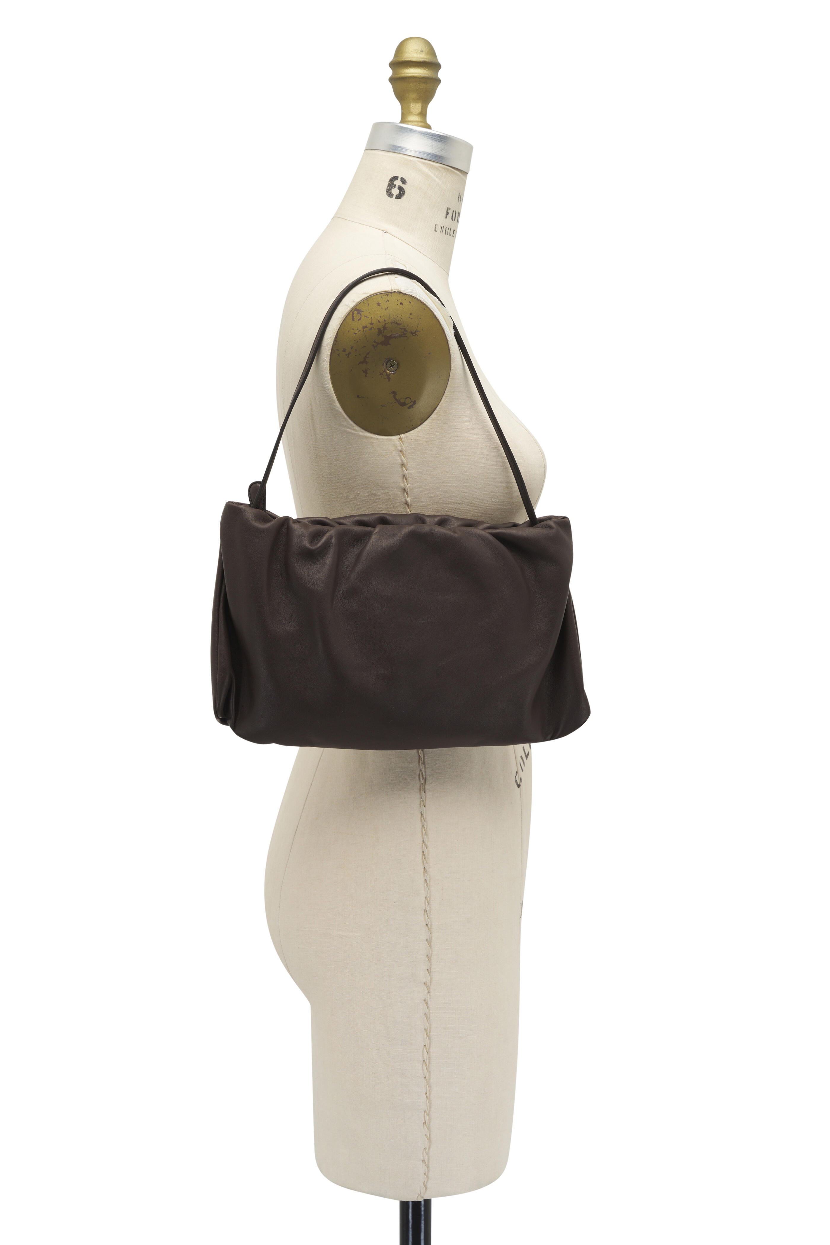 The Row - XL Bourse Dark Khaki Leather Bag | Mitchell Stores