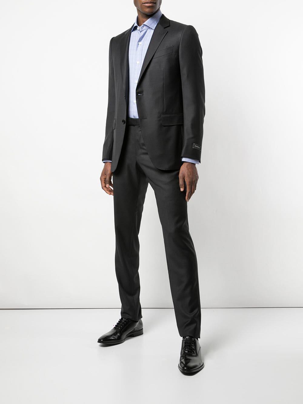 Zegna - Charcoal Gray Mini Check Wool & Silk Suit