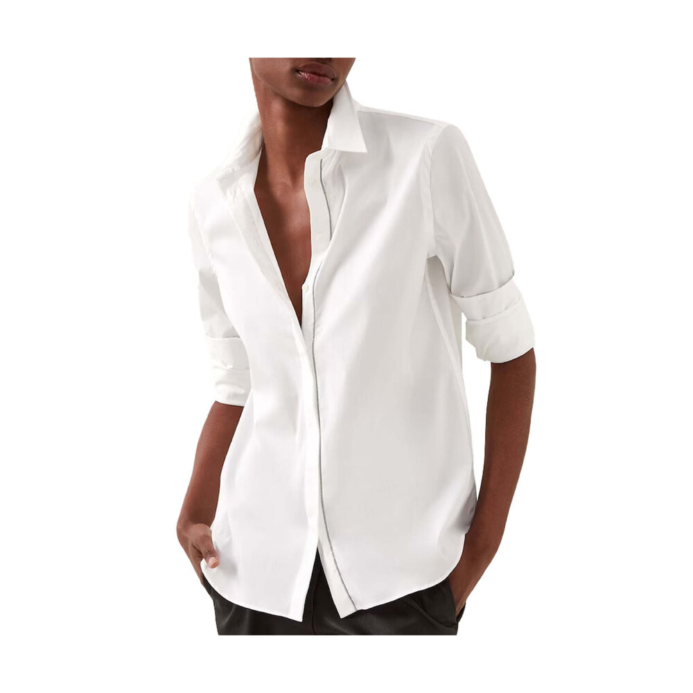Brunello Cucinelli - White Cotton Poplin Monili Button Down