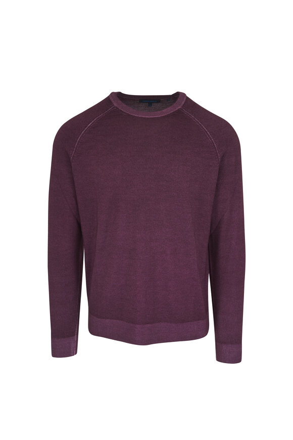 Patrick Assaraf Burgundy Merino Wool Raglan Crewneck Sweater - view 1