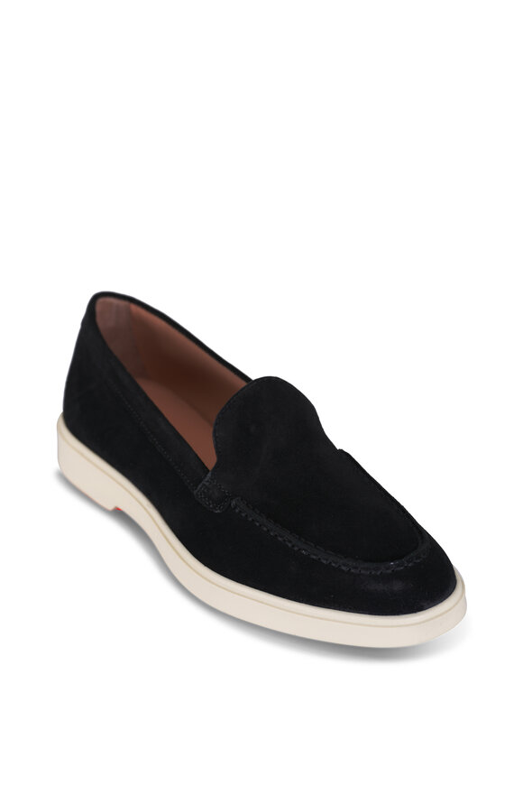 Santoni Yaltamoc Black Suede Loafer