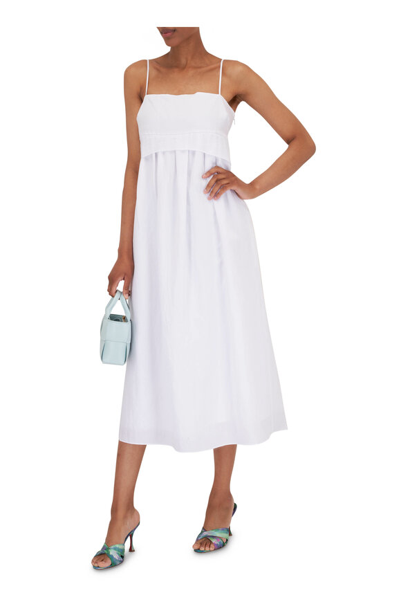 Vince - White Ruched Paneled Tie-Back Midi Dress