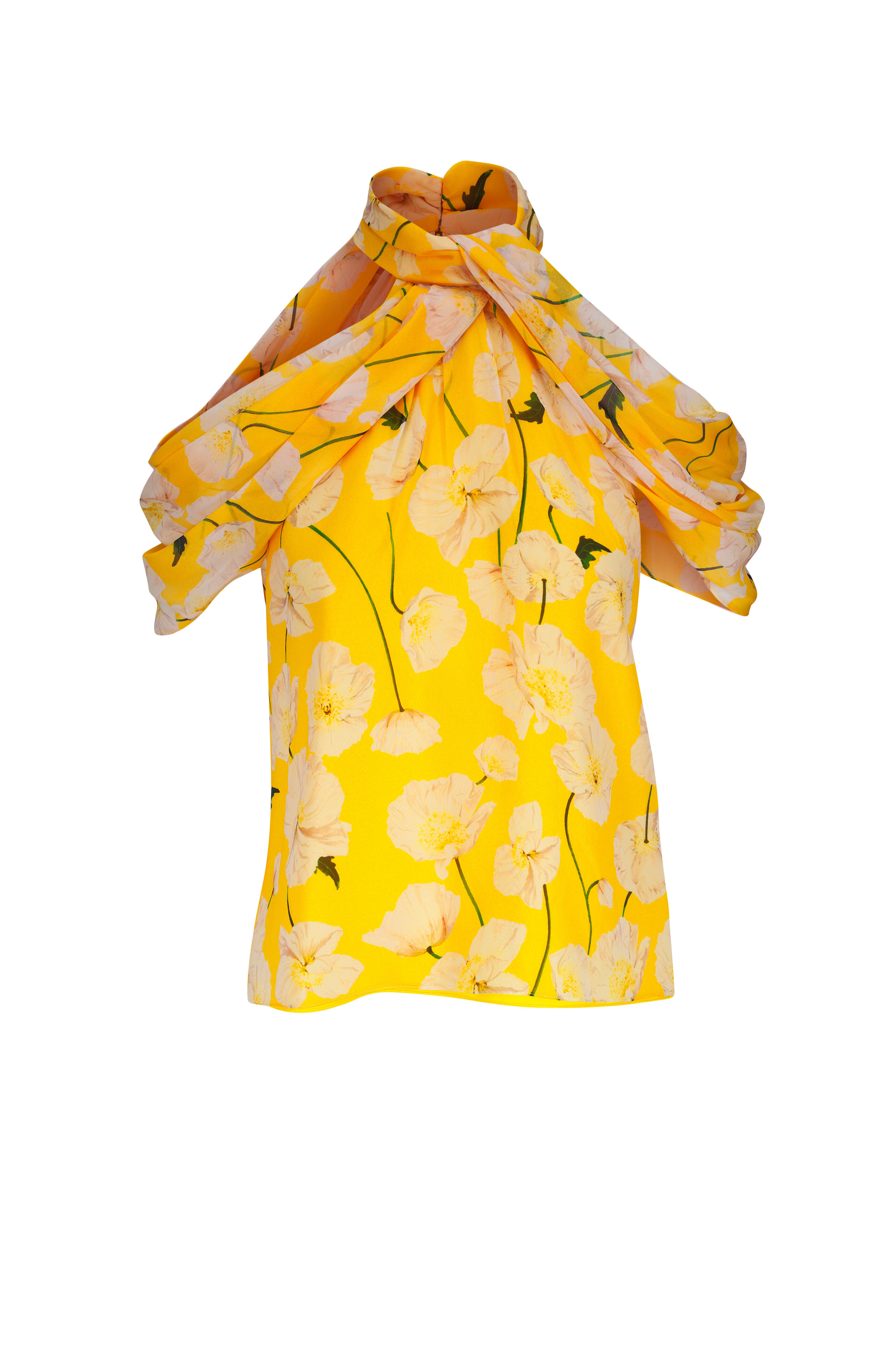 Carolina Herrera - Yellow Floral Print Chiffon Halterneck Top Carolina Herrera - Yellow Floral Print Chiffon Halterneck Top