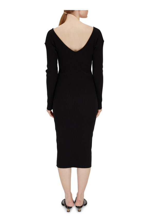 Vince - Black Cotton & Viscose Long Sleeve V-Neck Dress