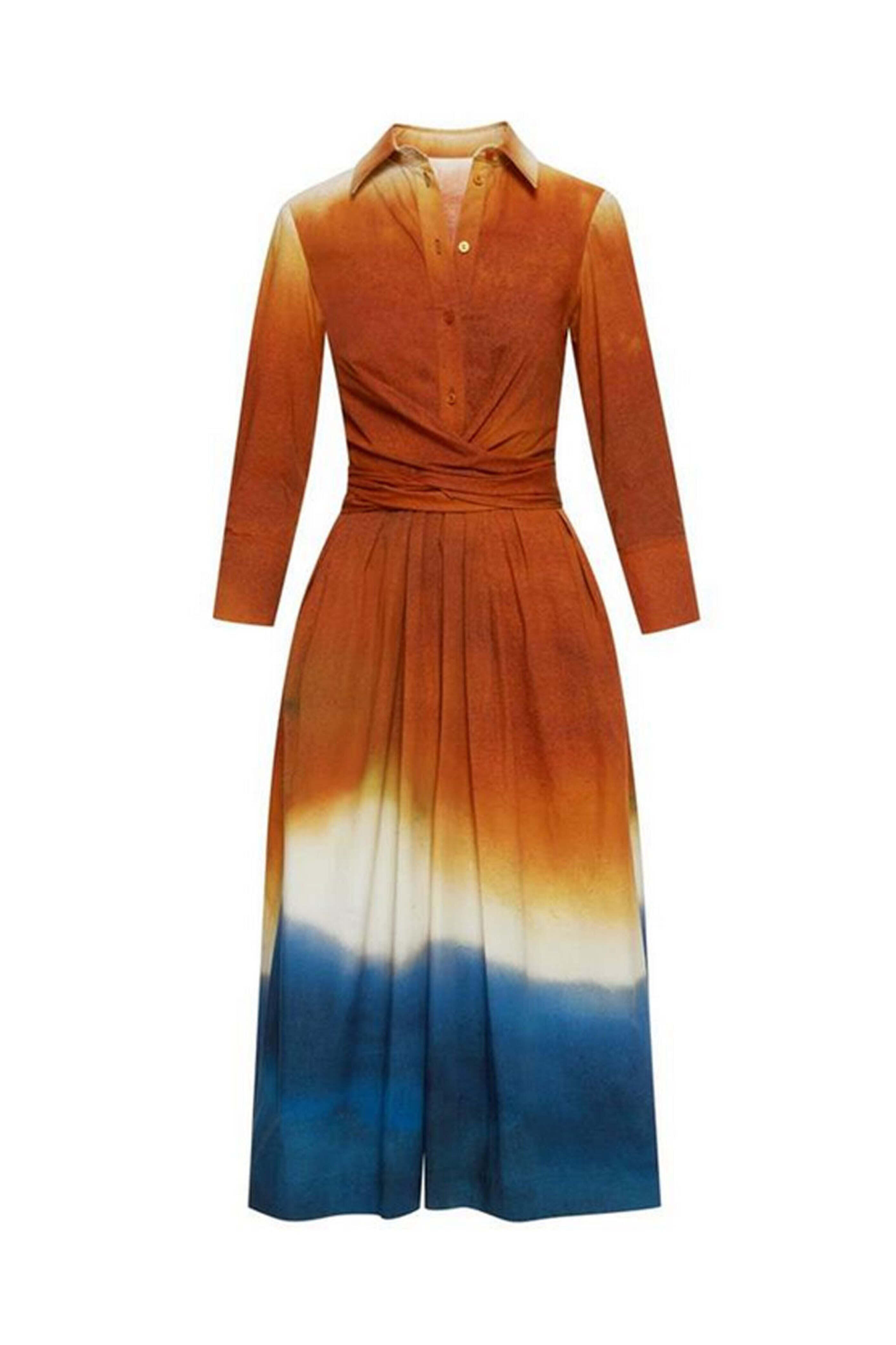 Oscar de la Renta - Canyon and Navy Ombre Wrap Dress