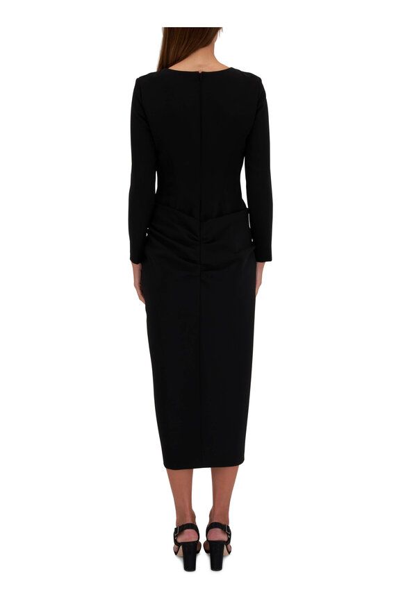 Carolina Herrera - Black Long Sleeve Gathered Midi Dress