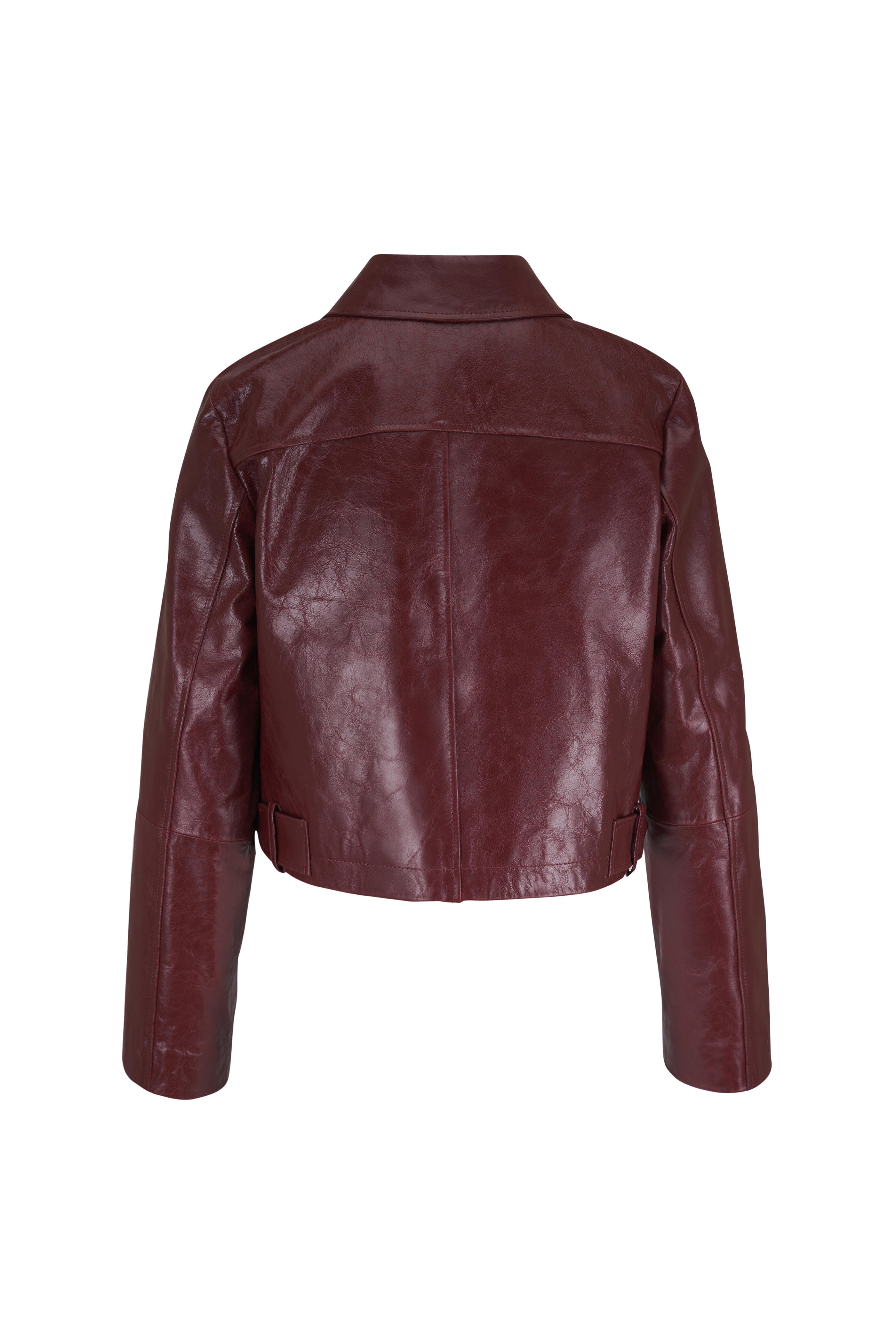 Dorothee Schumacher - Broken Shine Burgundy Cropped Leather Jacket - view 4
