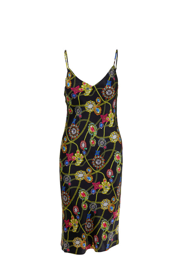 L'Agence - Jodie Black Silk Jewel Print Slip Dress