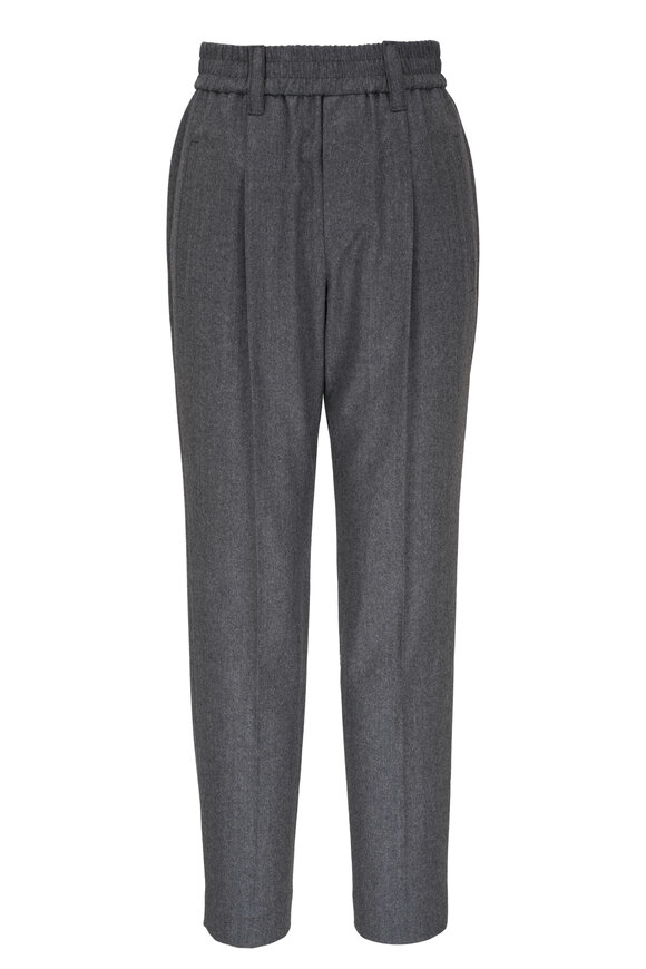 Brunello Cucinelli Charcoal Gray Wool Flannel Pull-On Pant