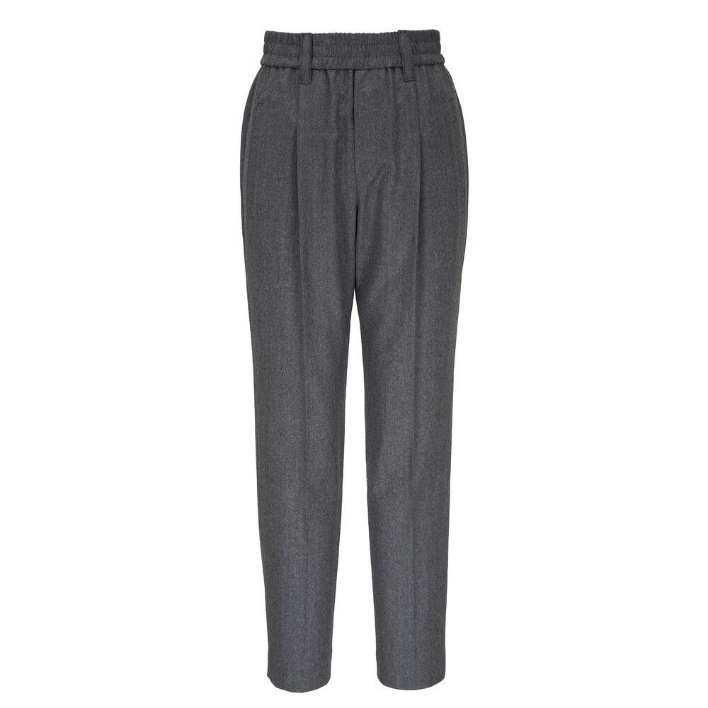 Brunello Cucinelli - Charcoal Gray Wool Flannel Pull-On Pant
