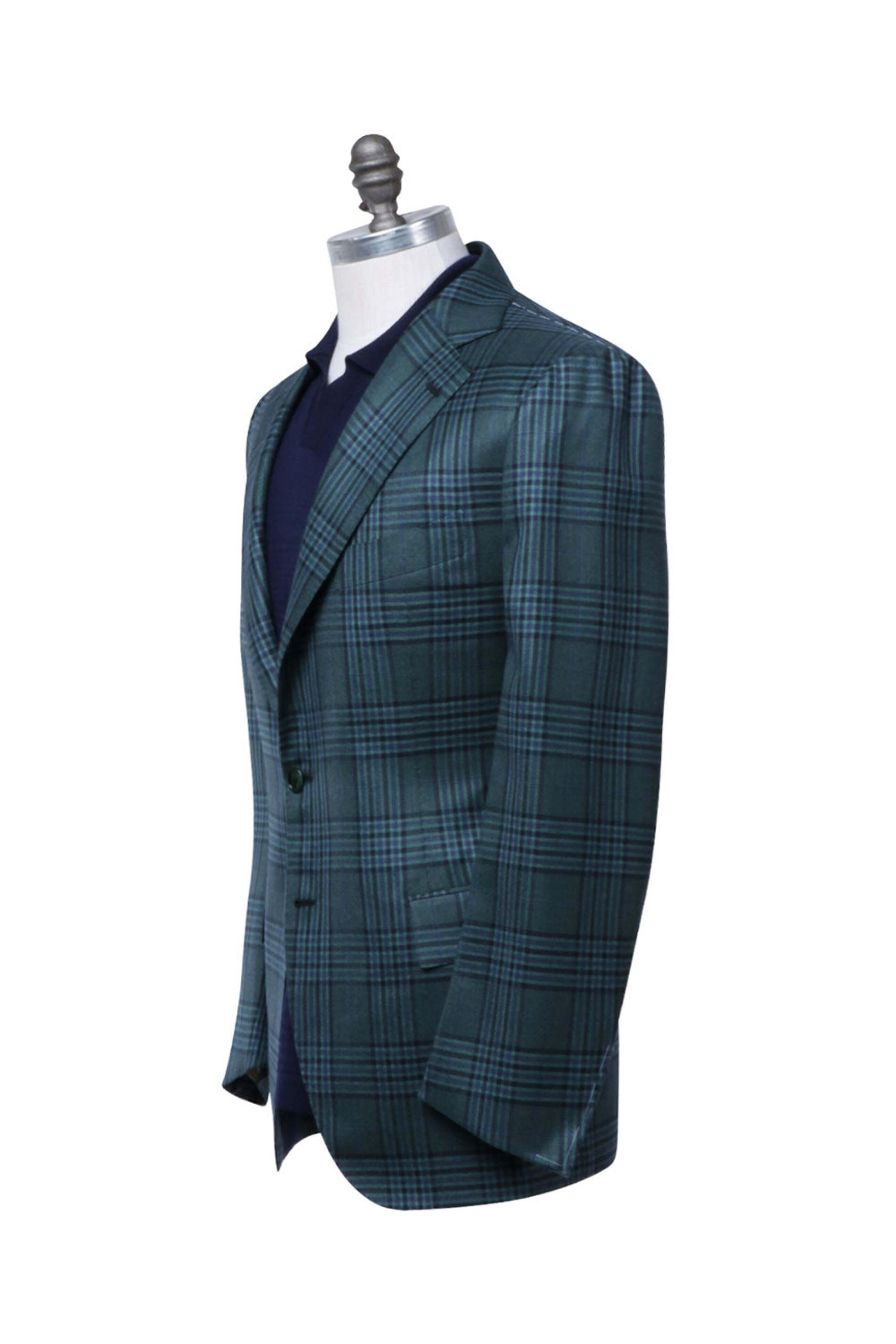Cesare Attolini - Green and Navy Blue Plaid Sportcoat