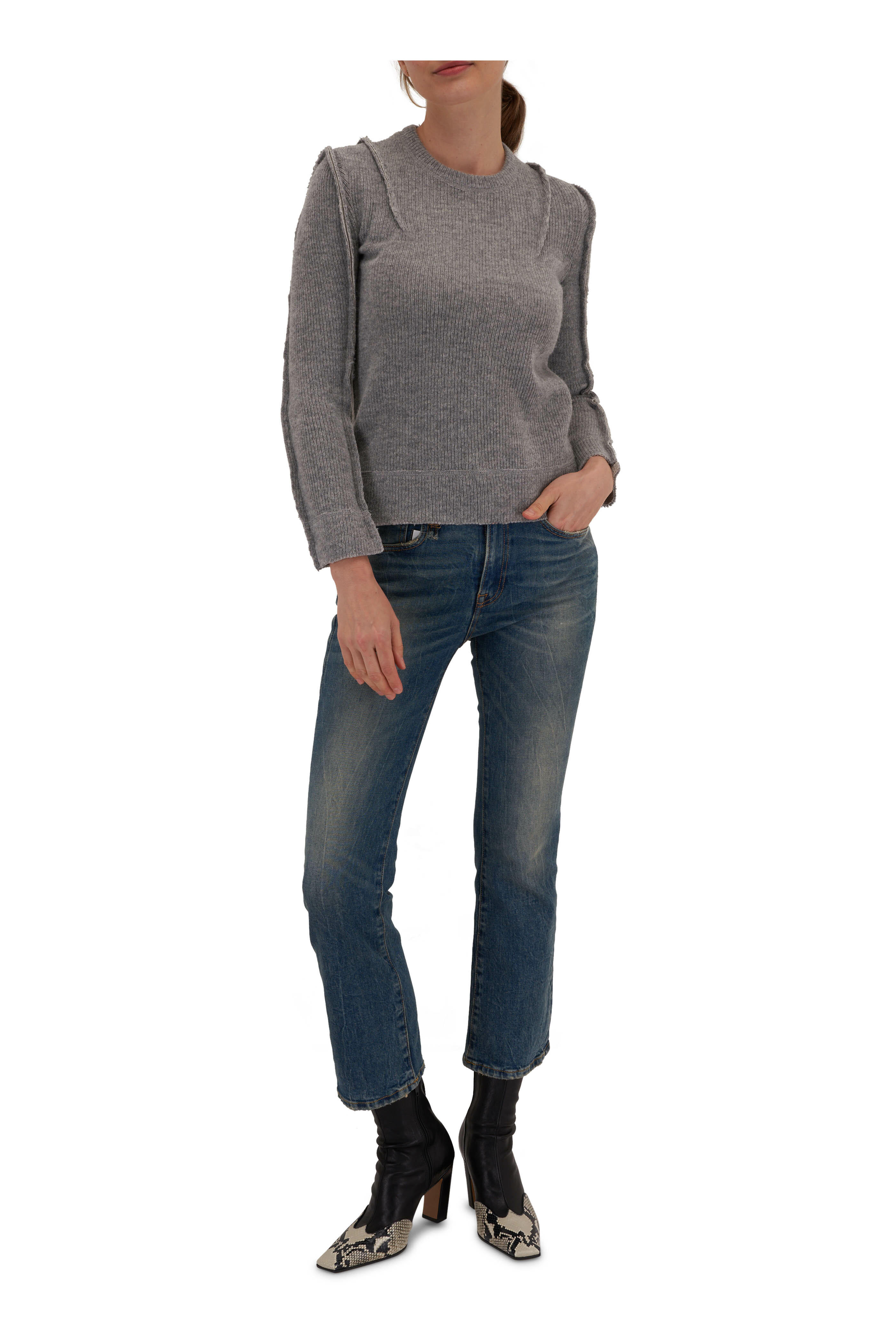 R13 - Flat Sleeve Heather Gray Crewneck | Mitchell Stores