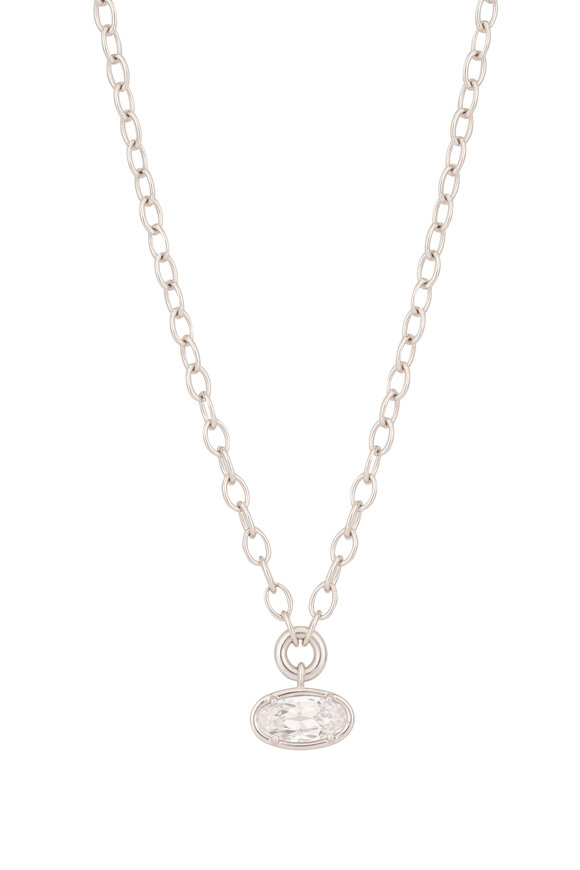 Sutra 18k White Gold Diamond Oval Pendant Necklace - view 2