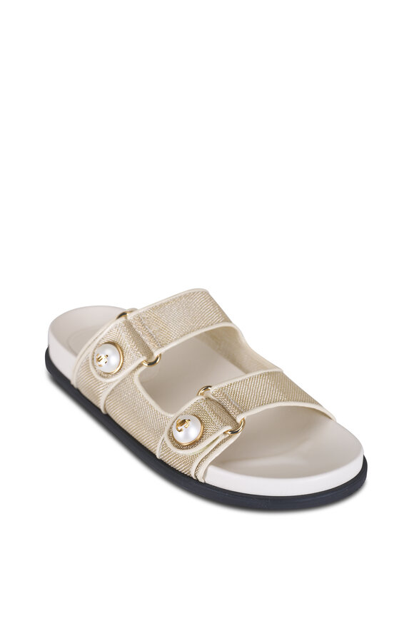 Jimmy Choo Fayence Latte Mesh Pearly Strap Sandal