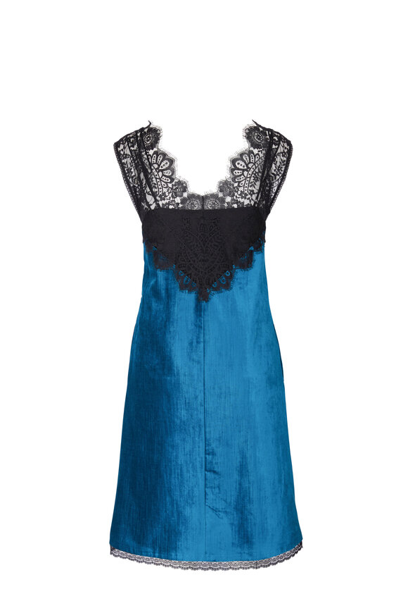 Dorothee Schumacher - Glamorous Turquoise Velvet V-Neck Lace Dress