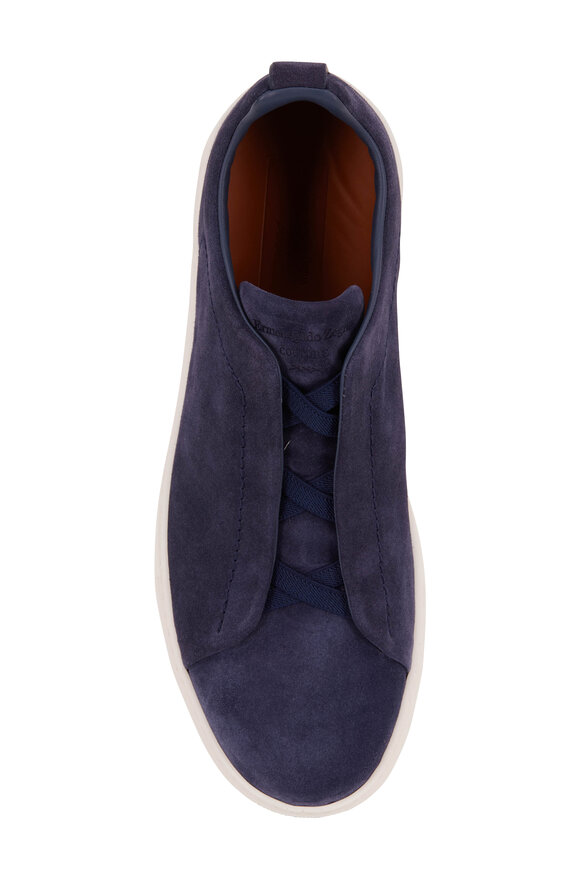 Zegna - Triple Stitch Blue Suede Low Top Sneaker