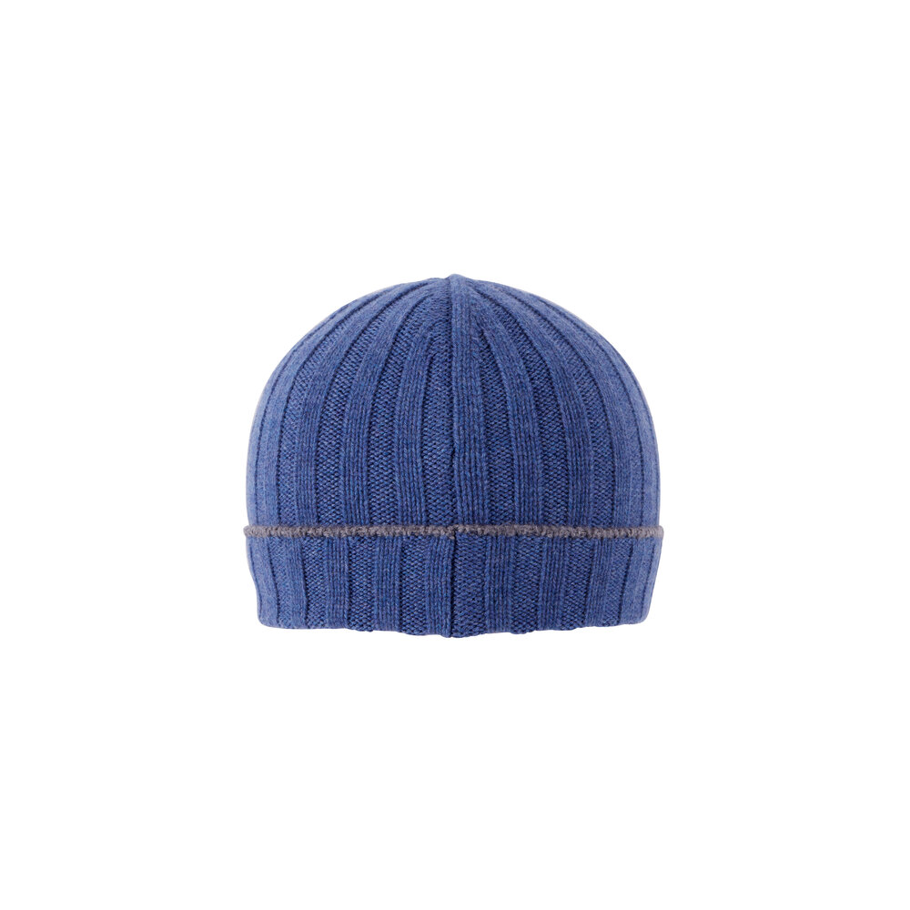 ニットキャップ・ビーニー Brunello Cucinelli Cashmere Beanie With Monile Brunello Cucinelli - Light Blue Ribbed Cashmere Beanie