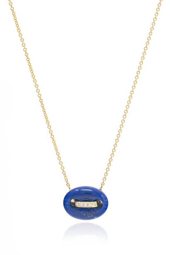 Jenna Blake 18k Yellow Gold Mini Lapis Stone Mariner Necklace