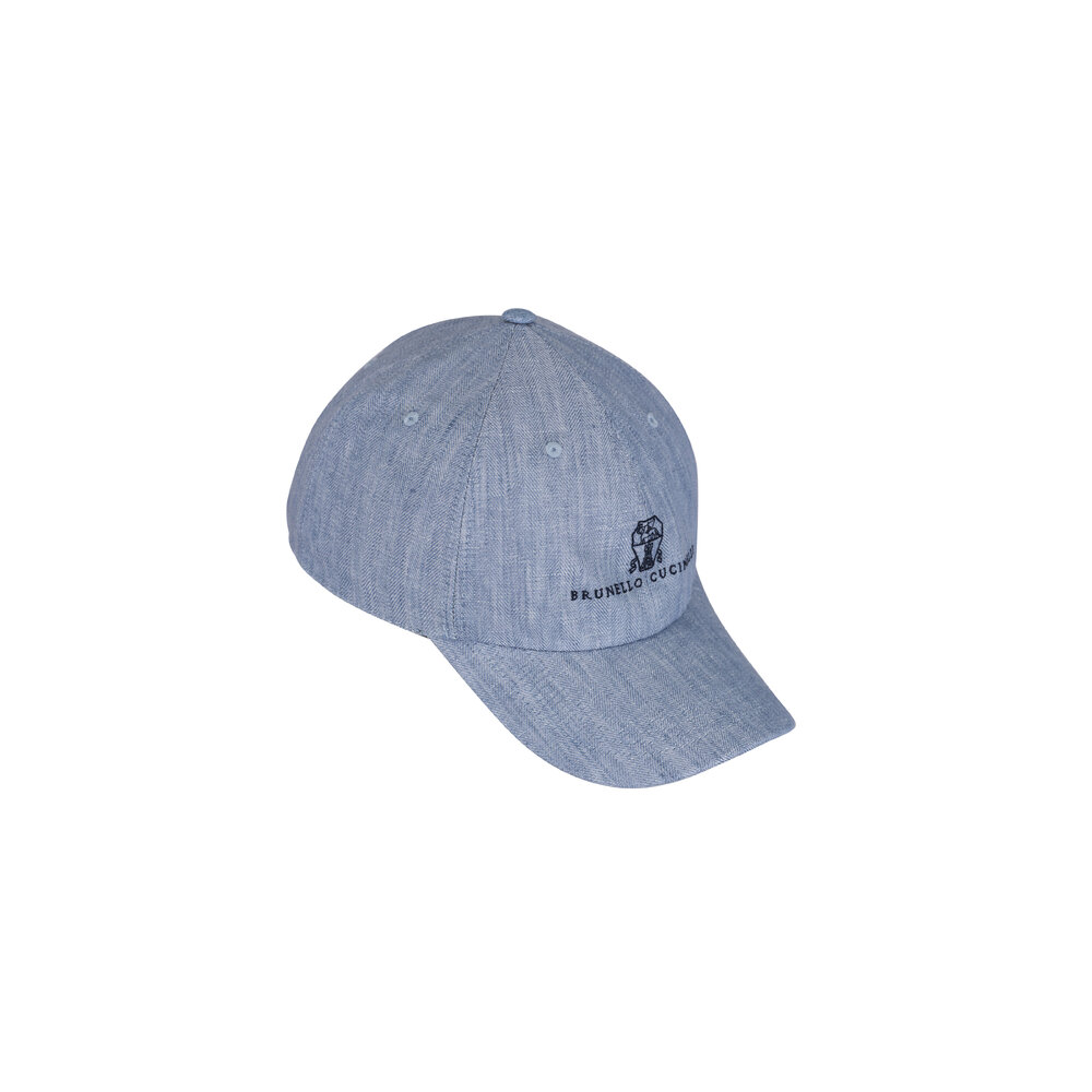 Brunello Cucinelli - Light Blue Herringbone Logo Baseball Cap Brunello Cucinelli - Light Blue Herringbone Logo Baseball Cap