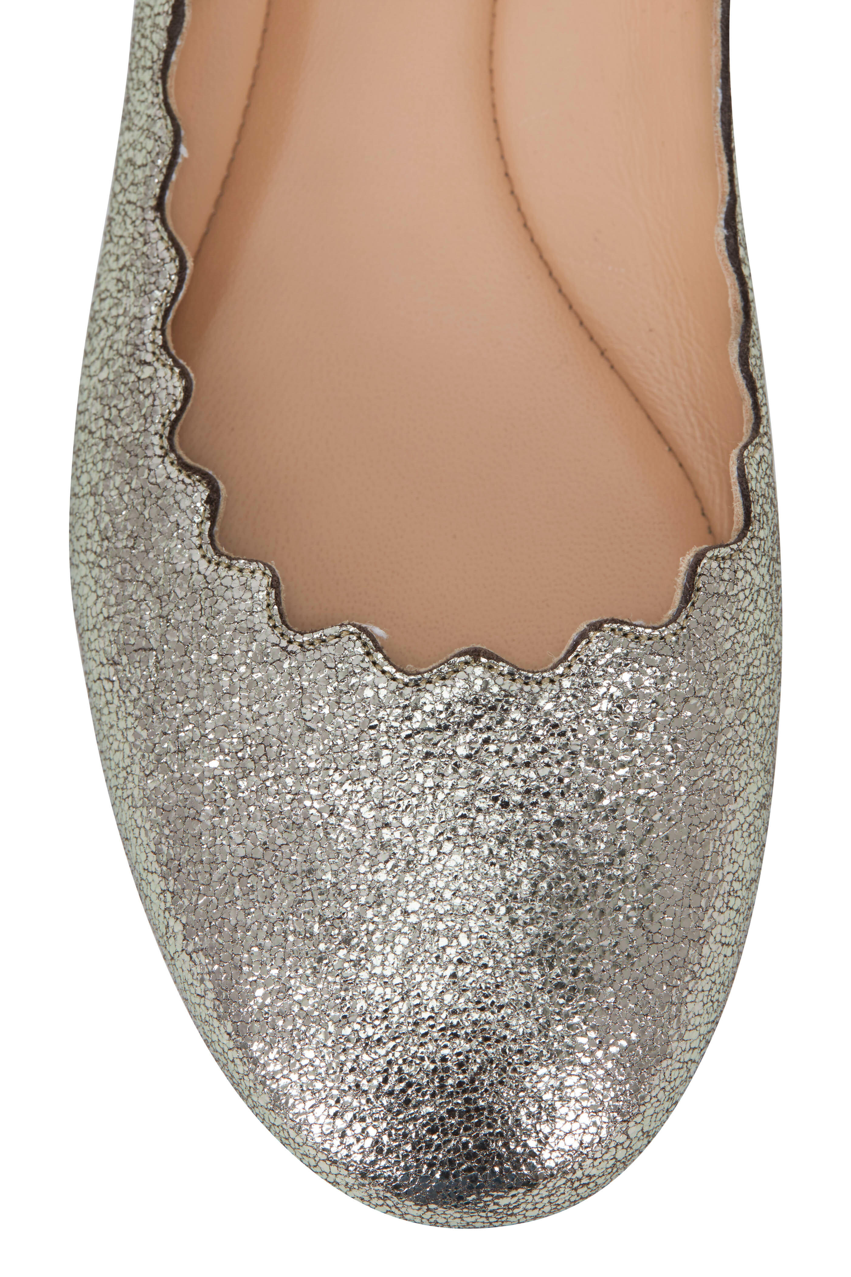 Chloé - Lauren Sliver Gray Glitter Leather Ballet Flat