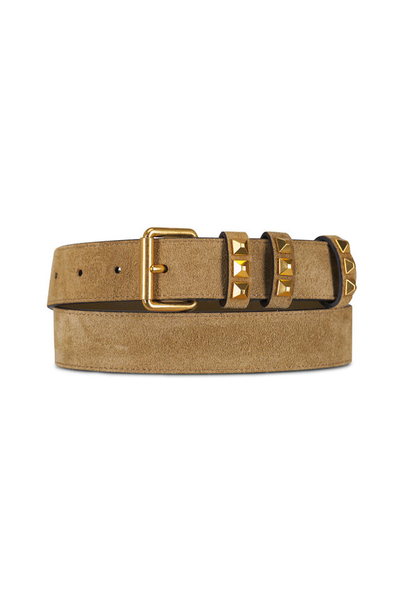 Valentino Garavani Rockstud Havana Beige Suede Belt, 30mm