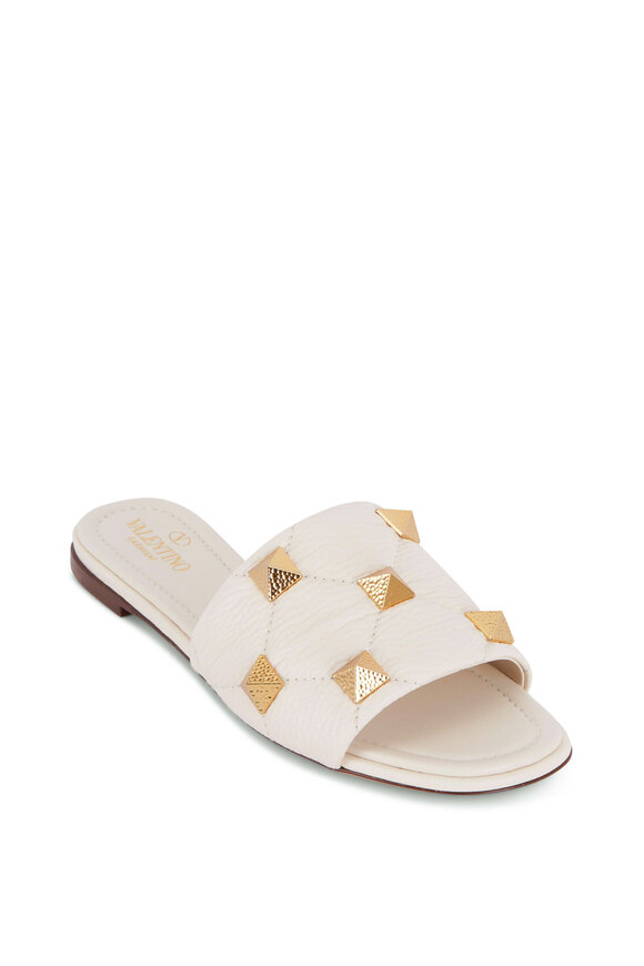 Valentino Garavani - Light Ivory Quilted Leather Stud Flat Sandal