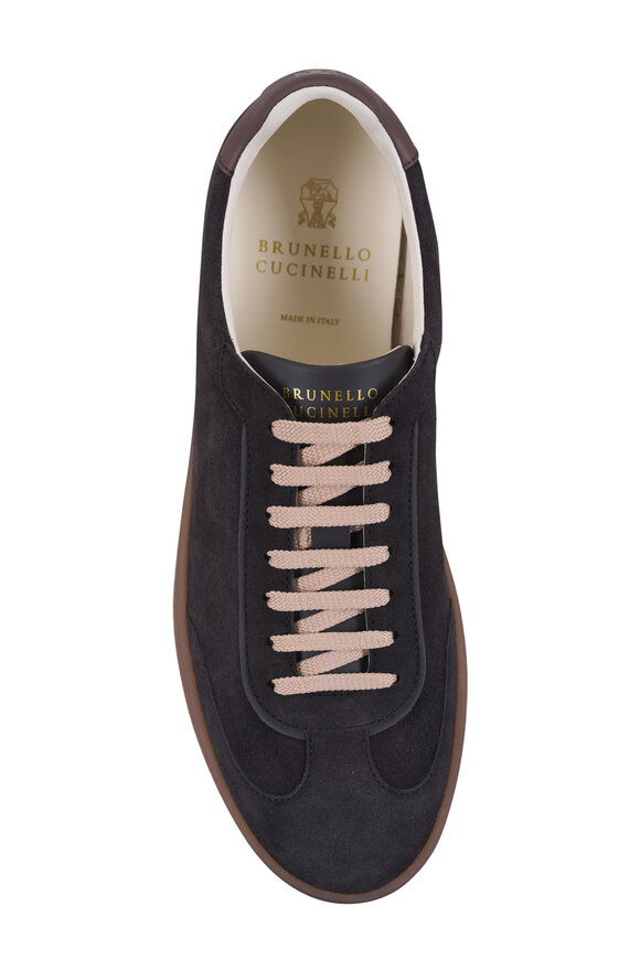 Brunello Cucinelli Charcoal Gray Suede T-Toe Sneaker - view 3