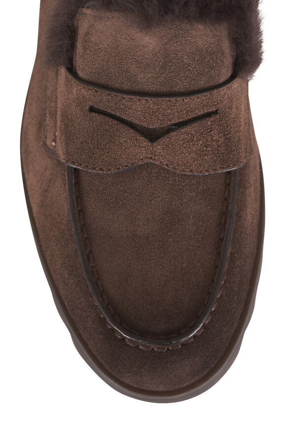Santoni Detr Dark Brown Suede Shearling Loafer - view 4