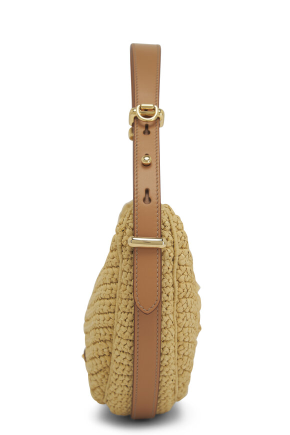 Prada - Natural Raffia Logo Crochet Shoulder Bag 